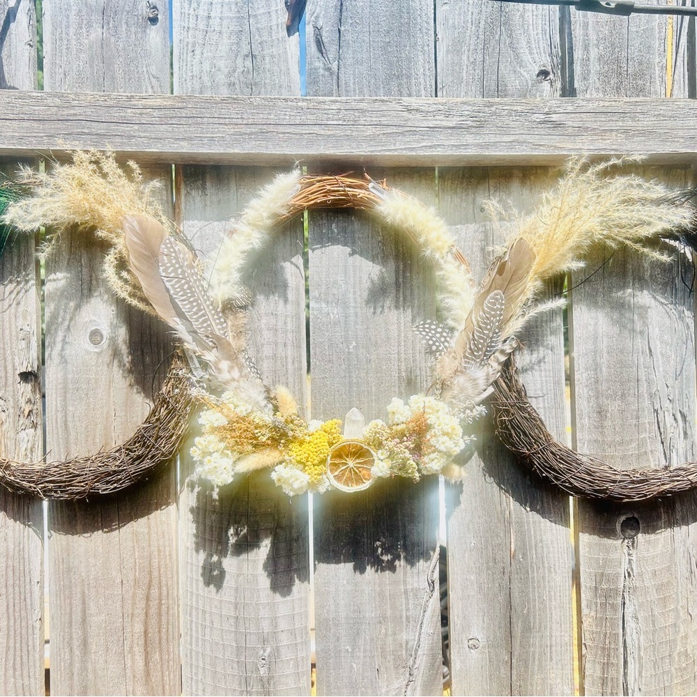 Dried Floral Boho Wreath in Yellow & Cream — Natural Accent